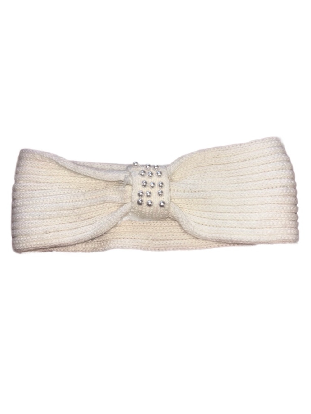 Charlotte Russe Off-White Knit Bow Headband with Rhinestone Accent